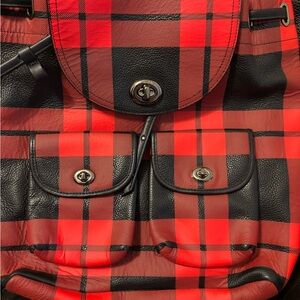 Coach Red and Black Plaid Backpack! UEC. Pockets on the front.